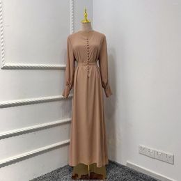 Ethnic Clothing Abaya Muslim Woman Dubai Ramadan Festival Long Dresses Solid Chiffon Sleeve Elegant Robes Dress