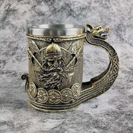 Mugs 3D Viking Beer Mug Resin Stainless Steel Liner Mediaeval Retro Large Capacity Wine Glass Personalised Gift