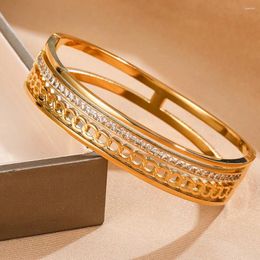 Bangle Stainless Steel Multi Layer Chain Shape Bracelet Women Luxury Designer Jewelry Sparkling Crystal Width Bangles Birthday Gift