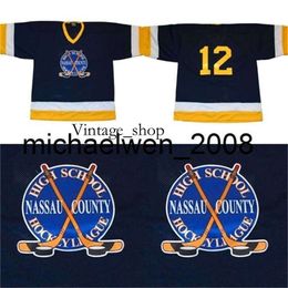 Vin Weng PX Hockey Jersey #12 With Nassau County High School 100% Stitched Embroidery s Hockey Jerseys Black vintage