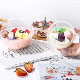 Disposable Cups Straws Fruit And Vegetable Salad Round Spherical Plastic Packaging Box Mousse Cake Ball Transparent Baking Pastry Dessert