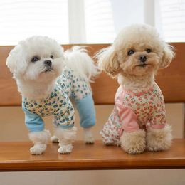 Dog Apparel Floral Print Jumpsuits Clothes Four Legged Dogs Clothing Breathable Pet Outfits Cotton Cute Autumn Winter Yorkies Chihuahua