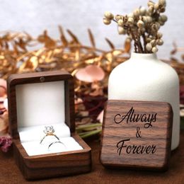 Jewelry Pouches Wood Personalized Wedding Ring Box Case Holder Custom Names & Date Proposal Engagement Engraved Bearer