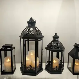 Candle Holders Iron Holder Lantern Glass Black Outdoor Geometric Wedding Candlestick Decoracion Nordica Hogar Kaarsen Houder Candelabros