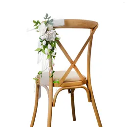 Decorative Flowers Wedding Chair With Ribbon Elegant Style Simulation Decor For Ceremony Party Nerg