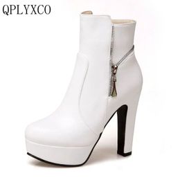 QPLYXCO 2017 New Big size 34-50 ankle boot short Autumn winter style Sexy Women's Platform high heels wedding Party shoes 3679