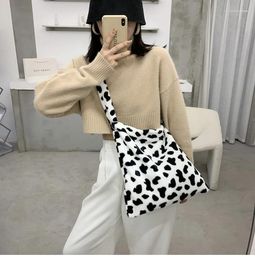 Bag Faux Fur Plush Female Furry Crossbody Cow Pattern Women Small Tote Shoulder Bags Elegant Design Ladies Clutch Purse Handbags