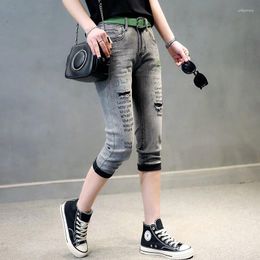 Women's Jeans Summer Denim Capris Women Korean Fashion Stretch High Waist Casual Streetwear Ripped Hole Calf-Length Straight Y2k Pants