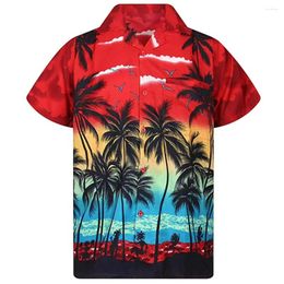 Men's Casual Shirts Hawaiian Palm Trees 3D Print Men Shirt Man/Women Fashion Short Sleeves Lapel Button Tops Oversized Sleeve