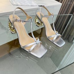 Sandals Strange High Heels Women's Fashion Summer Silver Leather Party Dress Catwalk Shoes Women Crystal Heeled