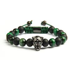 New 1PCS Lover Jewelry Natural Stone Beads Micro Paved Leopard Macrame Bracelets Green For Men Pink For Women8133002