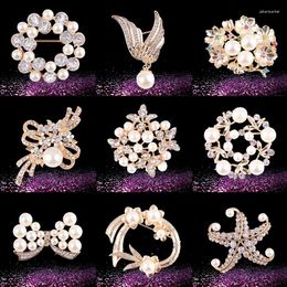 Brooches Elegant Pearls Rhinestone Women Exquisite Crystal Flowers Brooch Pin Wedding Party Clothes Accessories Jewellery Gifts