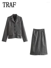 Work Dresses Women Midi Skirt Sets 2024 2 Pieces Long Sleeve Blazer Coat Suits Two Piece Outfit