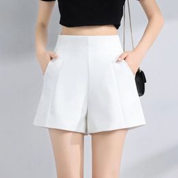 Suit Short High Waist Aline Shorts Spring Summer Casual Loose Wide Leg Chiffon Lady Black White 240510