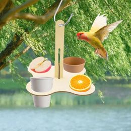 Other Bird Supplies Round Flower Shape Feeder Wooden With Pendant Decoration For Outdoors Garden Birds Cups