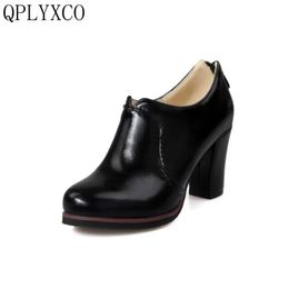 QPLYXCO 2017 Sale New Retro Big size 32-48 women high heels shoes ladies fashion pumps round toe Party dance wedding shoes 07-1