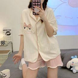 Dog Apparel Pyjama Women'S Summer Thin Cardigan Short Sleeve Shorts Yugui Ins Style Korean Milk Silk Loungewear Set