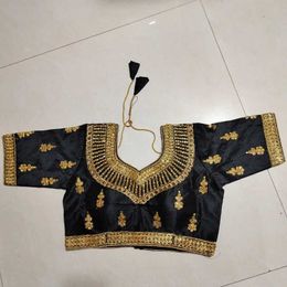 Ethnic Clothing Traditional Indian womens top ready-made Saree Sari shirt short sleeved crop Indian Choli black and redL2405