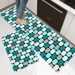 Carpets Green Geometric Print Kitchen Floor Mat For Living Room Decor Carpet Home Entrance Doormat Balcony Door Anti Slip Rug