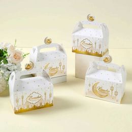 Gift Wrap 4 Handheld Moon Mosque Eid Candy Boxes Packaging Ramadan Decoration 2024 Islamic Muslim Festival Party SuppliesQ240511