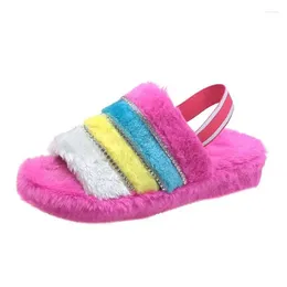 Slippers Women Winter Plus Size Fluffy Slippe Colorful Rhinestone Wool Shoes To Keep You Warm