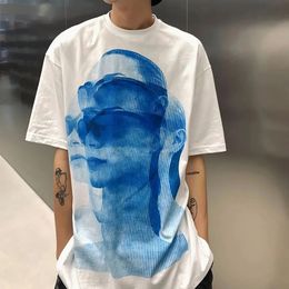 American Street Retro Hiphop Casual Short-sleeved T-shirt Summer Cyberpunk Graffiti Print Abstract Cotton Rock Top Mens Clothing 240511