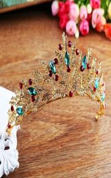 Vintage Gold Rhinestone Green Red Crystal Bridal Tiara Crown Handmade Noiva Diadem Headpiece Wedding Hair Jewelry Accessories JL T3232891