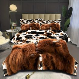 Bedding Sets Highland Cow Print Washable Microfiber Set Soft Comfortable Duvet Cover For Bedroom Guest Room