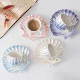 Cups Saucers Ceramic Coffee Cup and Plates Set Creative Gradient Pearl Shell Cup Afternoon Tea Cups Household Oats Milk Mug Water Cup Sets