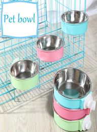 Hanging Pet Bowl Can Hang Stationary Stainless Steel Cage Bowls Puppy Feeding Food Dish Cat Drinking Water Feeder6663045