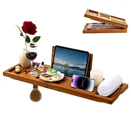 Storage Boxes Teak Wood Bathtub Caddy Tray Expandable Handles Book Tablet Holder Wine Glass Phone Luxury Bath Accessories Foldable