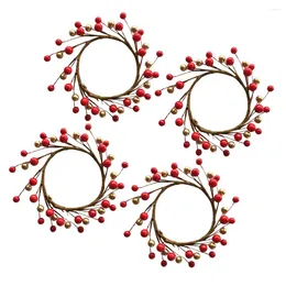 Decorative Flowers 4Pcs Christmas Ring 8cm Artificial Berry Holders Small Wreath Napkin Rings For Rustic Wedding Centrepiece Table