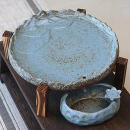 Tea Trays Ceramic Japanese Tray Valet Storage Water Absorbed Round Serving Living Room Plateau Luxe Office Accessories YY50