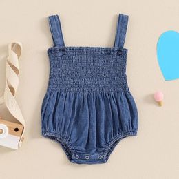 Clothing Sets 2024-04-03 Lioraitiin 0-18M Summer Baby Girls Denim Bodysuits Solid Color Sleeveless Straps Infant Jumpsuits Clothes