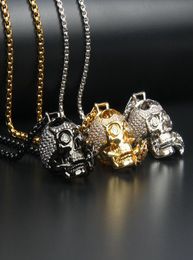 Clear Cz Rose Skull Necklace Fashion Stainless Steel Jewelry Gift Pendant Metal Link Chain Party Men 26x21mm7131448