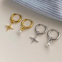 Hoop Earrings 925 Sterling Silver Clip Cross Star Pearl Golden Geometric For Women Girl Gift Jewelry Drop Wholesale