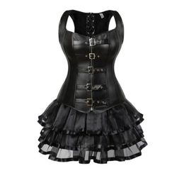 Steampunk Lace Up Back Waist Trainer Body Shaper Buckle Bustier Overbust Corset Dress Faux Leather Corsets Mini Skirt Tutu Plus 227709091