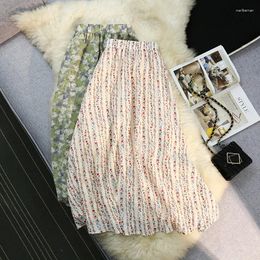 Skirts Seoulish Vintage Floral Printed Women's Straight 2024 Summer Elastic High Waist Skater A-Line Female