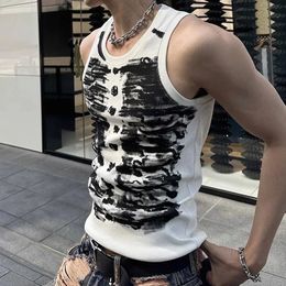 Mens Street Tie-Dye Tight-Fitting Sports Vest Genderless Sexy Fashion Youth Trendy Casual Printed Comfortable Vest Unisex 240511