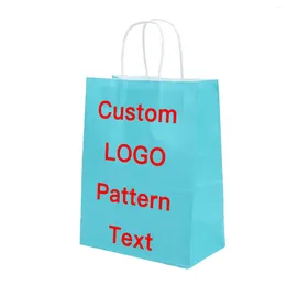 Gift Wrap Custom Kraft Paper Bag Hand-held Printing LOGO Packaging Take-out Sky Blue Shopping Brilliant Yellow