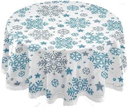 Table Cloth Christmas Pattern Silver Round Tablecloth Printed Lace For Dinning Kitchen Picnic Fits Tables 60 Inch