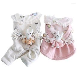 Dog Apparel 2024 Winter Clothes For Small Dogs Warm Fleece Jumpsuit Dress Coat Teddy Lace Trim Couple
