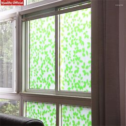 Window Stickers Green Leaf Pattern Static Glueless Frosted Glass Film Privacy Bathroom Office Kitchen Kids Room Living Bedroom