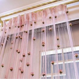 Curtain 1 2m Window Rose String Flower Door Thread Hanging Valance Divider Decorative Bedroom Wedding Party