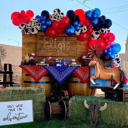 Party Decoration Western Cowboy Cowgirl Red Blue Balloon Arch Garland Kit Horse Racing Balloons For Farm Cow Wild Birthday