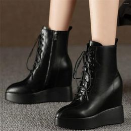 Boots Platform Pumps Women Genuine Leather Wedges High Heel Motorcycle Female Winter Pointed Toe Fashion Sneakers Casual Shoes