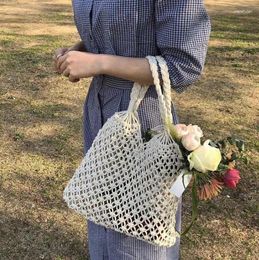 Shoulder Bags Casual Hollow Straw For Women Rope Woven Handbag Fishnet Lady Bag Large Capacity Tote Summer Beach Bali Purse 2024