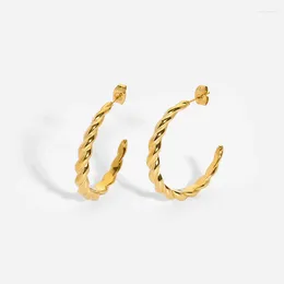 Stud Earrings INS Trendy 18K Gold Plated Stainless Large Croissant Dome Hoops For Women Waterproof Texture Statement Earring Jewelry