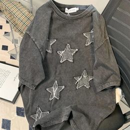 American retro autumn starry sky pattern design t-shirt suitable for men and women Korean style street short sleep couples 240430