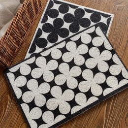 Carpets PVC Floral Welcome Doormat Hallway Mat Cuttable Entrance Black White Rug Carpet Area Anti Dust Floor Pad Aesthetic Home Decor